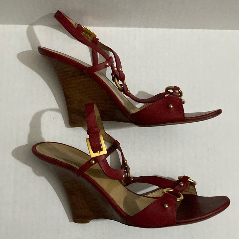 Valentino Garavani red leather wedge sandals.